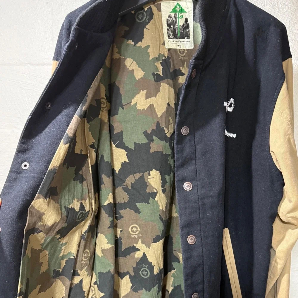 LRG Mens XXL Black Tan Deeper Roots Varsity Jacket Embroidered Streetwear Y2K